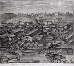 Serrería y astilleros de Soho, G.O. Fawcett, Segunda Avenida, 14º Distrito, Pittsburgh, PA, de 